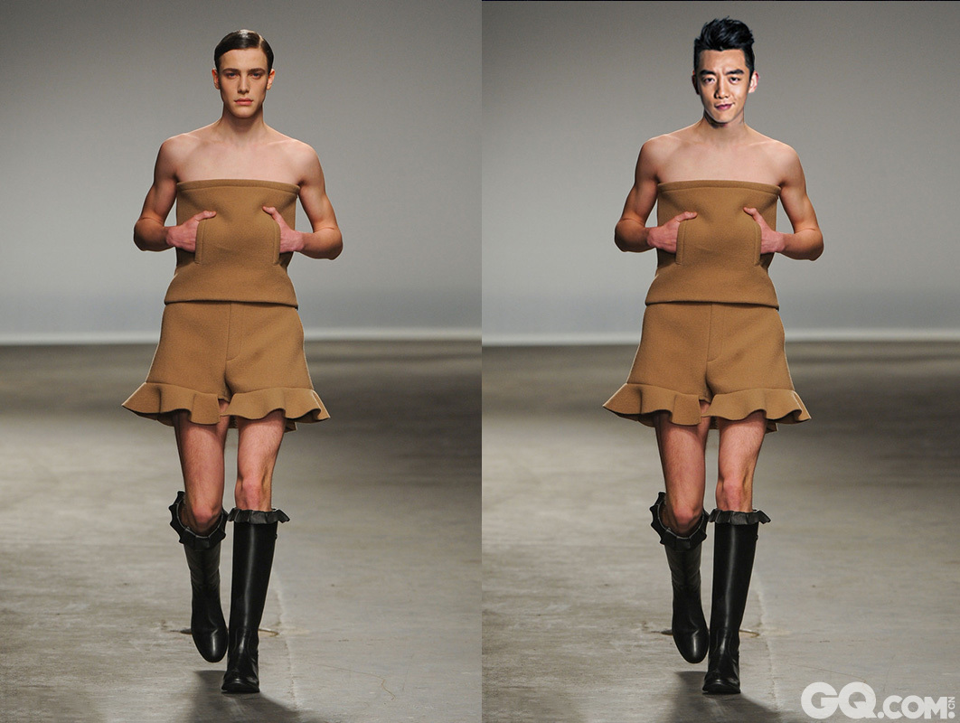 J.W. Anderson的2013秋冬秀更大胆，用抹胸上衣和荷叶边短裤裙搭配...... 算是挑战了一种极限吧。想要逗baby开心，这一套也是可以考虑的吧...