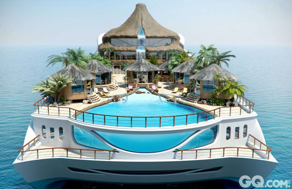 最近英国Yacht Island Design设计了这款超级游艇被称为“Tropical Island Paradise