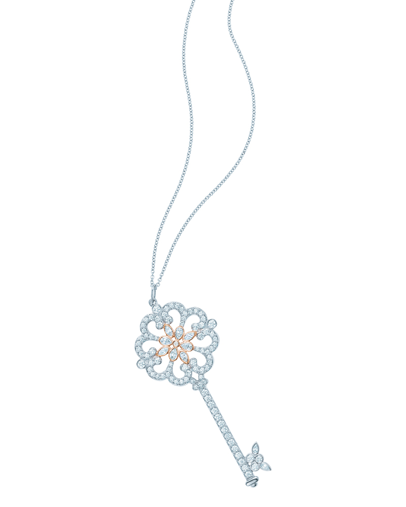 Tiffany & Co.蒂芙尼Enchant系列铂金和玫瑰金镶钻花形钥匙吊坠