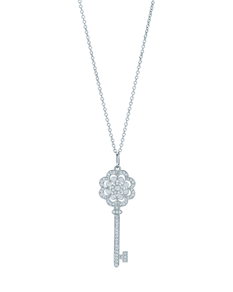 Tiffany & Co.蒂芙尼铂金镶钻玫瑰形钥匙吊坠