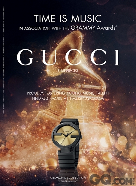 美国加利福尼亚州，圣莫尼卡 (SANTA MONICA)，2014年1月13日 — Gucci腕表首饰宣布推出Gucci GRAMMY®特别款Interlocking腕表，表面采用和格莱美奖 (GRAMMY Award®) 标志性的留声机奖杯同样的材质 — GRAMMIUM®。