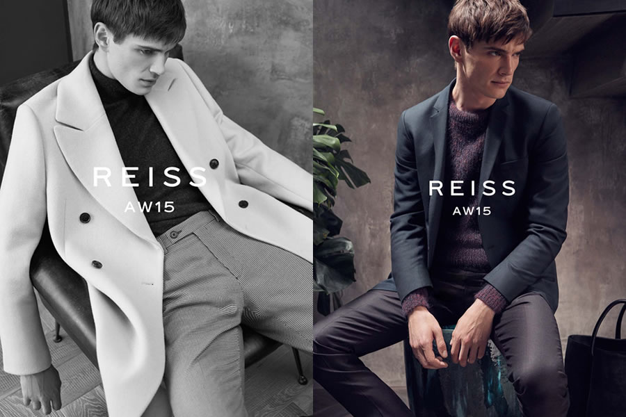 最受欢迎的英国高街品牌之一Reiss，在本季推出了广告大片。追求质感的Reiss，材质上选择了羊毛，制作出的大衣更具有重量感，也是品质的象征。基础的自然色系突显着男士的优雅与内敛。