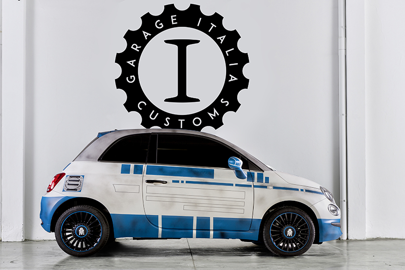 作为整部系列电影至关重要的角色，忠心耿耿的机器人R2-D2凭借高超的黑客技术，屡次扭转了主角们的命运。Garage Italia Customs以它标志性的白蓝涂装为灵感设计了这台特别车型。除了轮毂盖和车头的R2-D2剪影Logo表明了身份，最惟妙惟肖的地方在于车灯颜色也模仿了R2-D2的“红眼睛”。
