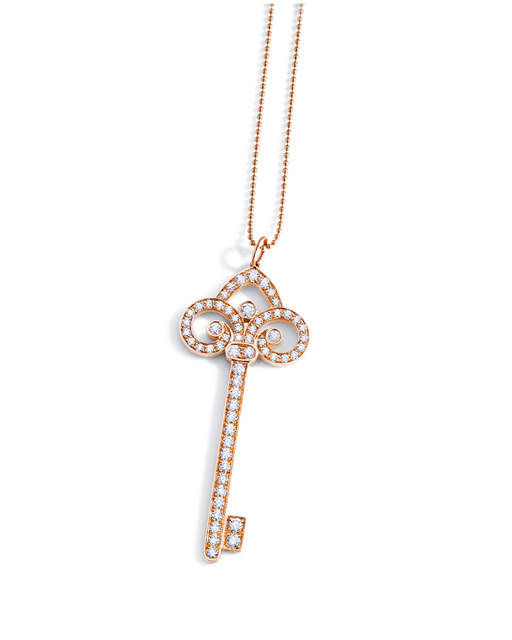 Tiffany & Co.蒂芙尼18k玫瑰金镶钻鸢尾花形钥匙吊坠